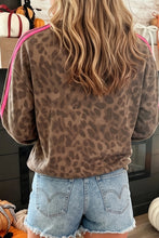 Load image into Gallery viewer, Brown Leopard Print Striped Detail Relaxed Pullover Sweatshirt