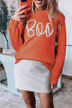 Load image into Gallery viewer, Black Boo Knitted Pattern Ribbed Edge Drop Shoulder Sweater