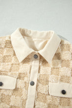 Load image into Gallery viewer, Khaki Plush Checkered Corduroy Trim Metal Button Long Sleeve Shift Silhouette Shacket