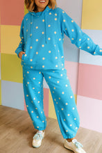 Load image into Gallery viewer, Blue Polka Dot Hooded Drawstring Long Sleeve Plus Size Set