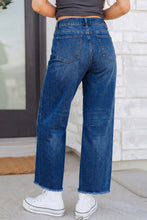 Load image into Gallery viewer, Sail Blue Frayed Cropped Barrel Jeans