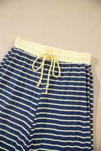 Load image into Gallery viewer, Blue Stripe Color Block Patchwork Zip V Neck Pullover Loose Pants 2pcs Set