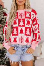 Load image into Gallery viewer, Pink Christmas Plaid Pullover Round Neck Long Sleeve Casual Fit Tunic Knitwear Sweater