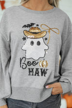 Load image into Gallery viewer, Medium Grey Sequin Western Ghost Print Long Sleeve Round Neck Sweatshirt