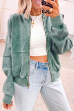 Load image into Gallery viewer, Evergreen Mineral Washed Zip Open-Front Jacket Style Cotton Sweatshirt