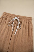 Load image into Gallery viewer, Gray Stripe V Neck Ruffle Contrast Sleeve Top Drawstring Pants 2pcs Set