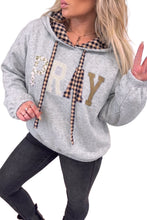 Load image into Gallery viewer, Black PRAY Mix Pattern Letter Graphic Plaid Contrast Drawstring Hoodie