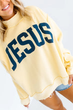 Load image into Gallery viewer, Yellow Jesus Slogan Stand Neck Long Sleeve Oversized Tunic Plus Size Sweatshirt