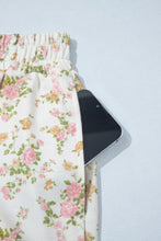Load image into Gallery viewer, Beige Floral Print Long Sleeve Shift Top Pocketed Shorts 2pcs Set
