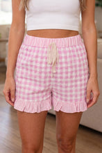 Load image into Gallery viewer, Pink Gingham Print Ruffle Striped Detail Lace Tie Shorts