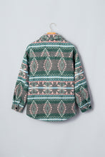 Load image into Gallery viewer, Green Geometric Print Button Front Long Sleeve Shacket