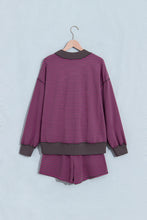 Load image into Gallery viewer, Blue Stripe Ribbed Patchwork Mock Neck Baggy Pullover Matching Shorts Set