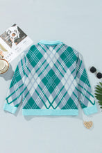 Load image into Gallery viewer, Green Plaid V Neck Long Sleeve Shift Cardigan Sweater