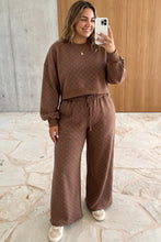 Load image into Gallery viewer, Brown Polka Dot Round Neck Long Sleeve Plus Size Set