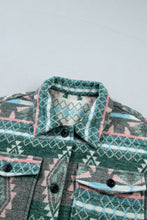Load image into Gallery viewer, Green Geometric Print Button Front Long Sleeve Shacket