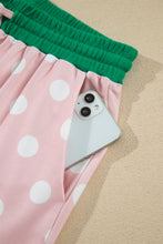 Load image into Gallery viewer, Pink Polka Dot Contrast Trim Long Sleeve Top Drawstring Shift Pants Set