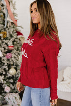 Load image into Gallery viewer, Fiery Red Falala Cable Knit Christmas Dropped Shoulder Pullover Sweater