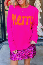 Load image into Gallery viewer, Bright Green Merry Print Ribbed Trim Round Neck Loose Fit Sweater