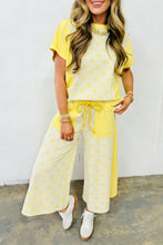 Load image into Gallery viewer, Yellow Color Block Patchwork Polka Dot Wide Leg Pant Set