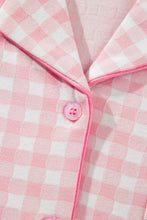 Load image into Gallery viewer, Pink Gingham Long Sleeve Lapel Shirt 2pcs Pajama Pant Set