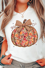 Load image into Gallery viewer, White Floral Pumpkin Print Round Neck Short Sleeve T-Shirt