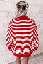 Load image into Gallery viewer, Red Stripe Christmas Slogan Embroidery Patched Mock Neck Oversized Sweatshirt