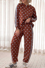 Load image into Gallery viewer, Pink Polka Dot Print Side Stripe Detail Long Sleeve Top Casual Pant Set
