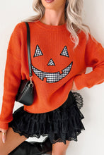 Load image into Gallery viewer, Orange Drop Shoulder Long Sleeve Round Neck Halloween Sweater