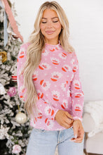 Load image into Gallery viewer, Pink Abstract Santa Print Stand Neck Sheath Long Sleeve Top