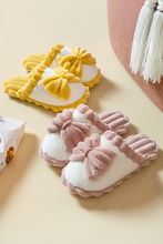 Load image into Gallery viewer, Fushia Bow Decor Color Block Ribbed Plush Slippers