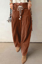 Load image into Gallery viewer, Chestnut Elastic Waist Drawstring Corduroy Casual Pants