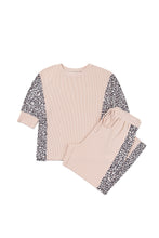 Load image into Gallery viewer, Light French Beige Leopard Print Ribbed Twist Long Sleeve Top Pants Plus Size Set