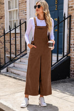 Load image into Gallery viewer, Brown Solid Color Corduroy Wide Leg Bib Overalls