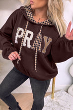 Load image into Gallery viewer, Black PRAY Mix Pattern Letter Graphic Plaid Contrast Drawstring Hoodie