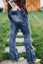 Load image into Gallery viewer, Blue Western Embroidered Flare Full Length Jeans