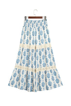 Load image into Gallery viewer, Sky Blue Floral Print Lace Patchwork Detail Wide Leg Pants