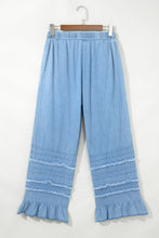 Load image into Gallery viewer, Dusk Blue Ruffled Hem Wide Leg Chambray Pants
