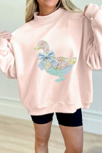 Load image into Gallery viewer, Apricot Pink Bow Knot Duck Faux Patchwork Printed Mock Neck Sweatshirt