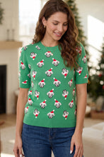 Load image into Gallery viewer, Dark Green Abstract Dog Pattern Christmas Round Neck Short Sleeve Sweater