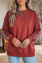Load image into Gallery viewer, Mineral Red Checkered Trim Long Sleeve Round Neck Shift Sweatshirt