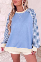 Load image into Gallery viewer, Beige Plaid Sleeve Colorblock Raglan Pullover Sweatshirt