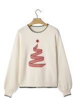 Load image into Gallery viewer, Beige Stitched Detail Christmas Tree Holiday Casual Sweater