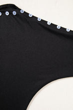 Load image into Gallery viewer, Black 3/4 Sleeve Button Detail Off Shoulder Top