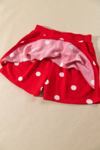 Load image into Gallery viewer, Red Polka Dot Raw Hem Relaxed Pullover Loose Skort Two Piece Set