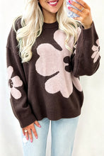 Load image into Gallery viewer, Chicory Coffee Cozy Floral Print Round Neck Dropped Shoulder Casual Sweater