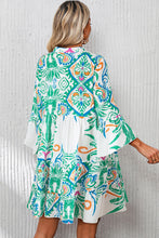 Load image into Gallery viewer, White Printed Tribal Bracelet Sleeve Buttoned Mini Dress