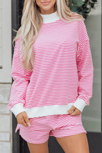 Load image into Gallery viewer, Red Stripe Oversize Mock Neck Sweatshirt and Shorts Set