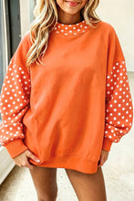 Load image into Gallery viewer, Orange Polka Dot Contrast Round Neck Long Sleeve Baggy Sweatshirt