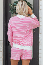 Load image into Gallery viewer, Red Stripe Oversize Mock Neck Sweatshirt and Shorts Set