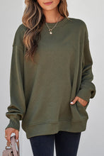 Load image into Gallery viewer, Coffee Solid Color Textured Round Neck Drop Shoulder Pullover Sweatshirt